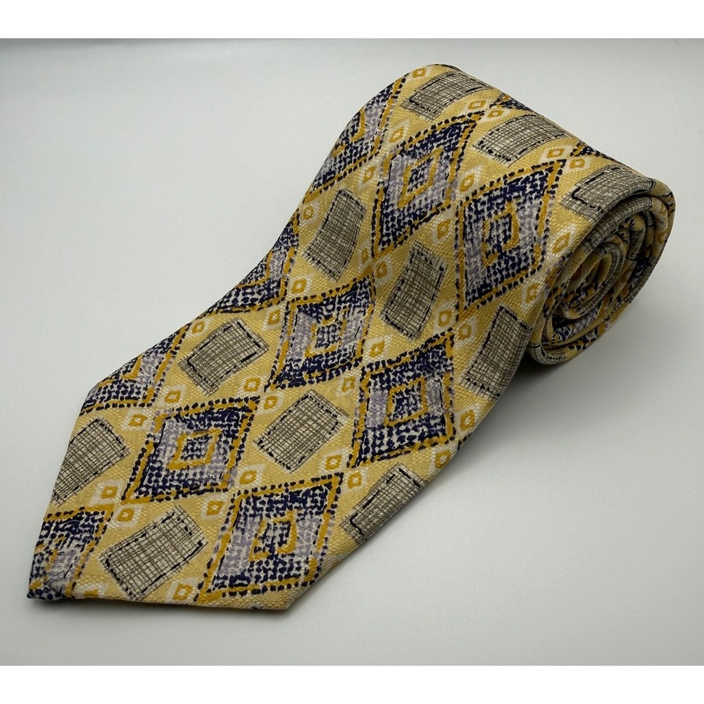 Robert Talbott Studio Culwell & Son Mens Silk Tie Yellow Geometric Diamond-2466